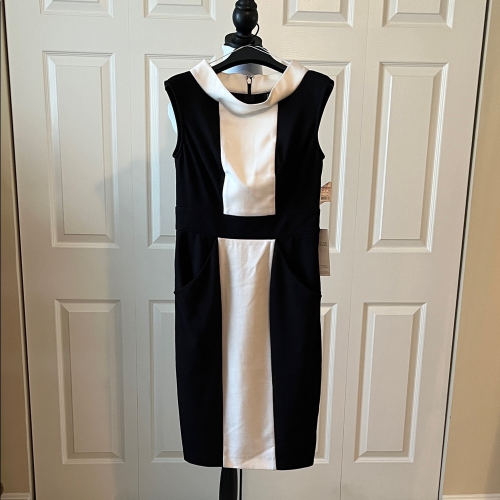 Adrianna Papell Black and White Midi Dress